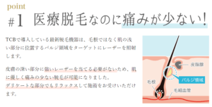 TCB東京中央美容外科　痛みの少ない医療脱毛